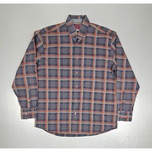 Luchiano Visconti Black Button Up Shirt Mens Large Brown Window Pain Long Sleeve